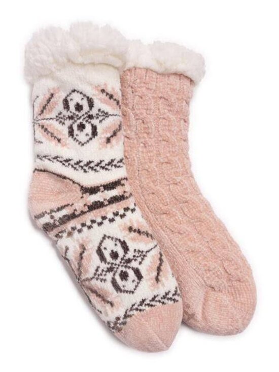 Muk Luks Accessories - MUK LUKS Women's Chenille Cabin Socks Light Pink Nordic and Solid